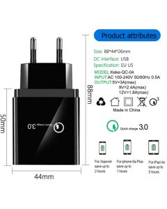 4 Port USB Wall Charger Q.C. 3.0 Compatible