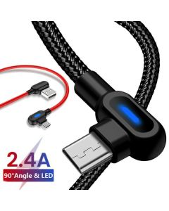 Right Angle with LED Type-C and 8 Pin Apple Compatible Cables 1-2m