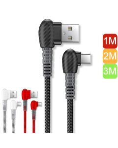 Right Angle Braided Type-C 8 Pin(Apple Compatible) and Micro USB Cables 1-2-3m
